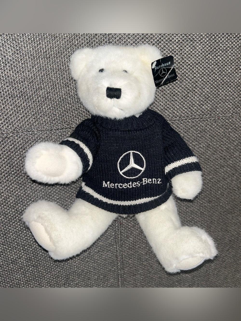 Rare Vintage Mercedes-Benz White Bear Plush with Navy Logo Sweater